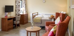 Spacious bedrooms, Cedar Lodge Care Home, Award-winning respite, nursing and residential care, Frimley Green, Camberley, Surrey. All-inclusive fees and no deposits.
