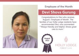 Employee of the Month August 2022 Holly Lodge